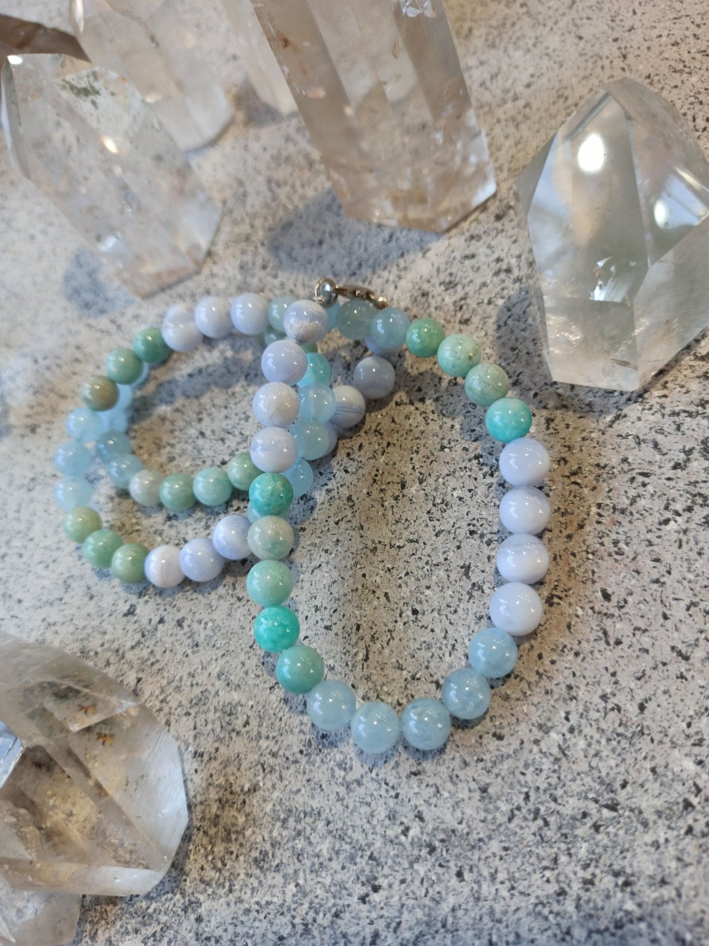 Collana in Calcedonio azzurro, Amazzonite e Acquamarina