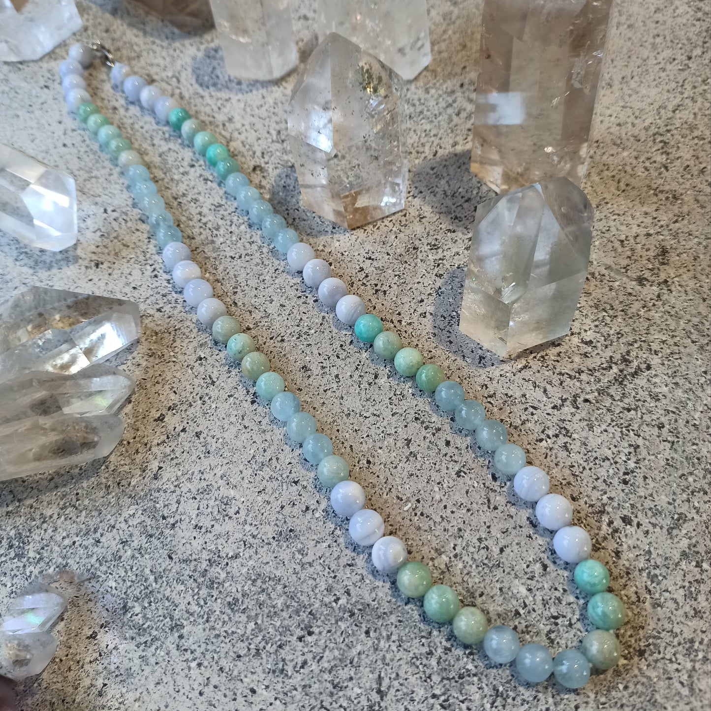 Collana in Calcedonio azzurro, Amazzonite e Acquamarina